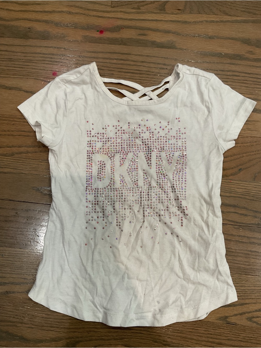 DKNY Girls Rhinestone Graphic Shirt Size S (7)